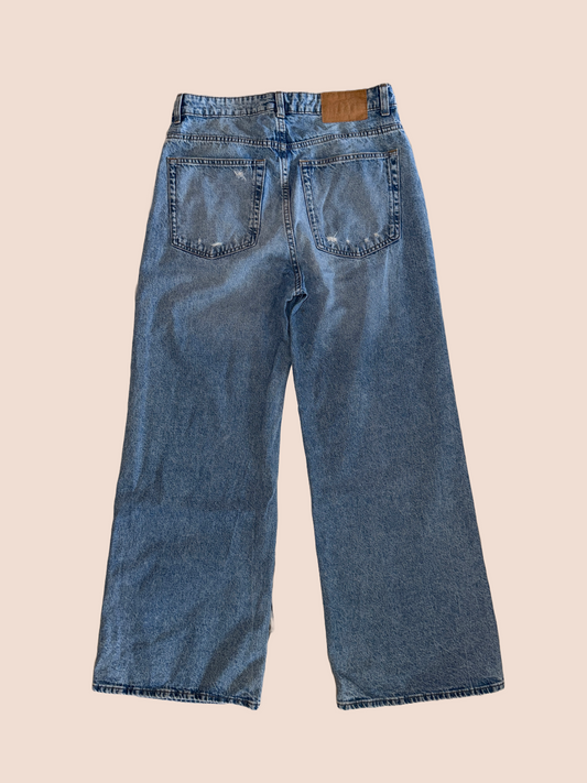 Blue Mid Fade Destressed Denims For Girls